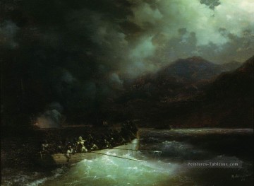 héroïne bobolina avec des chasseurs se brise sous une pluie de coups de feu sur un bateau à travers la flotte turque Ivan Aivazovsky Peinture à l'huile